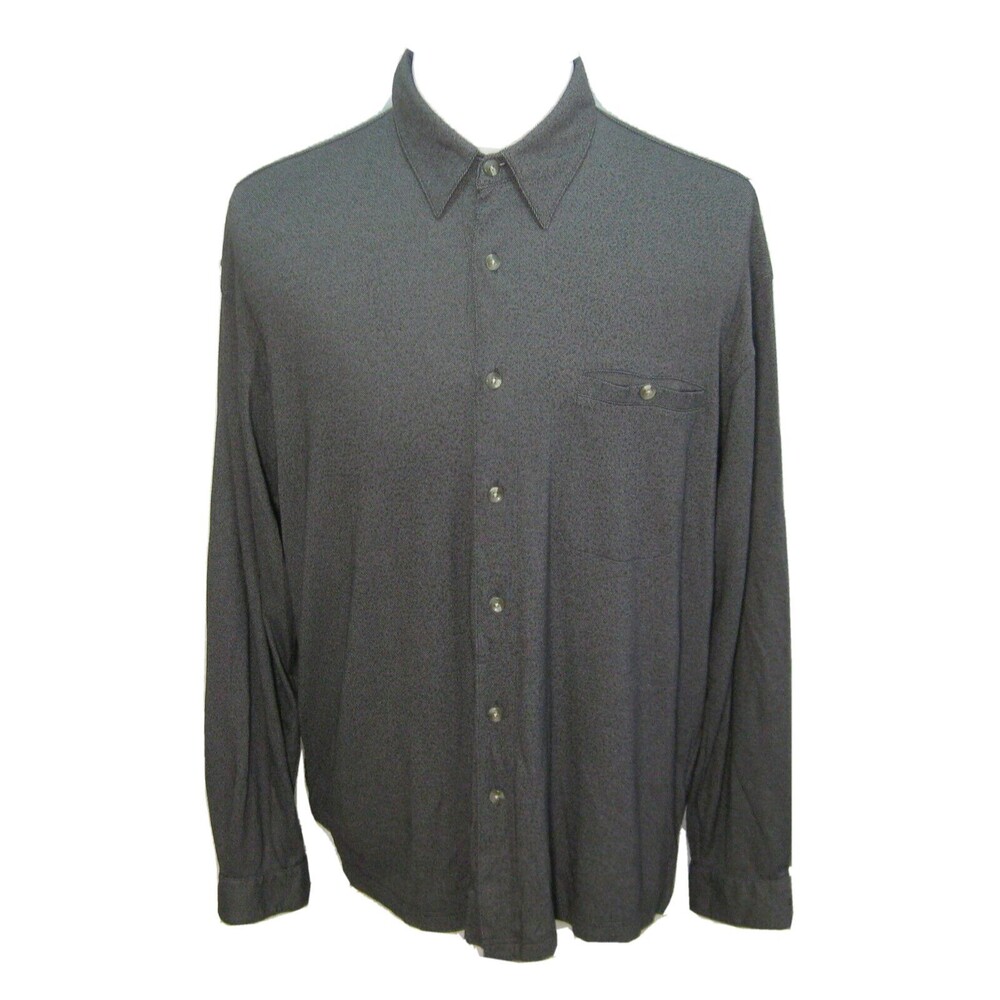 COLUMBIA Men's Size Large Solid Gray Long Sleeve Viscose Button Front Shirt Top